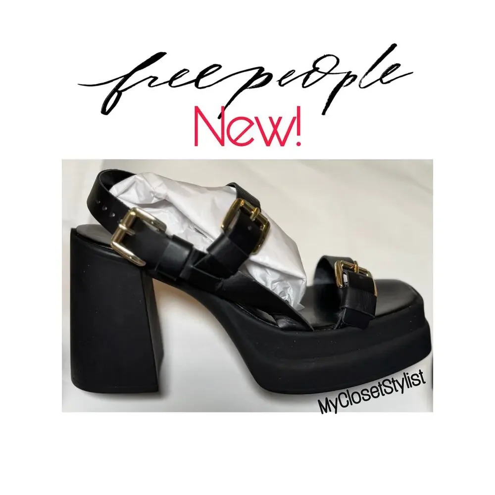 NEW! Free People Black Platform Italian Leather Sandals Made in Italy Shoes 38 8
